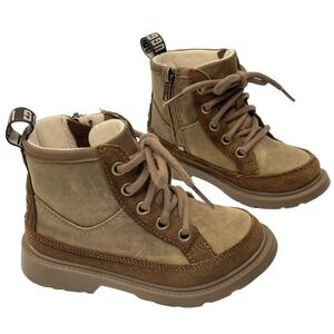 UGG Robley Unisex Kids 10 Brown Leather Lace-Up Zipper All Weather Shoes Boots